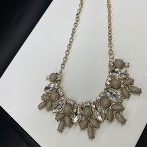 Loft/Ann Taylor gray and rhinestone statement necklace